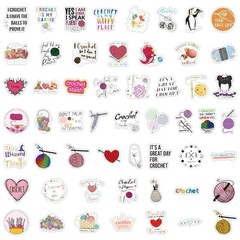 30Pcs Random Cute Crochet Knitting Tool Themed Stickers Waterproof Sewing Decals