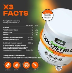 Bovine Colostrum X3 Supplement Powder for Humans, 100% Pure Whole Natural Grass