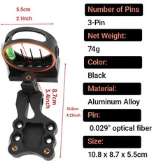 Compound Bow 3Pin Sight Adjustable .029″ Optical Fiber Archery Bow Shooting Hunt