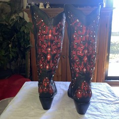 Black and Red Sexy Tall Western Equestrian Country Cowgirl Cowboy Bling Boots