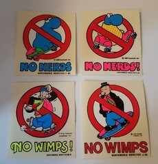 VINTAGE 80’s NO NERDS NO WIMPS RETRO SKATEBOARD STICKER LOT OF FOUR NOS