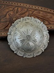 Vintage Sterling Silver Overlay Loop Back Concho Bridle Headstall Scarf Slide