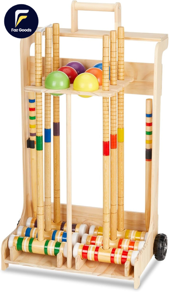6 Player Croquet Set for Adults & Family with Rolling Wooden Stand 28″ Rubber