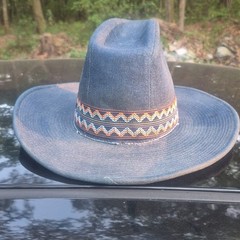 SS Denim Western Hat 100% Cotton Blue Multicolor Zigzag Band Made in USA