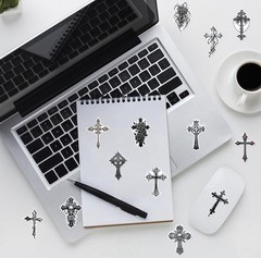 25Pcs Random Gothic Faith Cross Dark Retro Religious Decals Waterproof Stickers