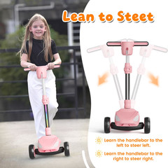 Electric Scooter Kids 3-Wheel 5MPH LED Lights LCD Screen Adjustable Height