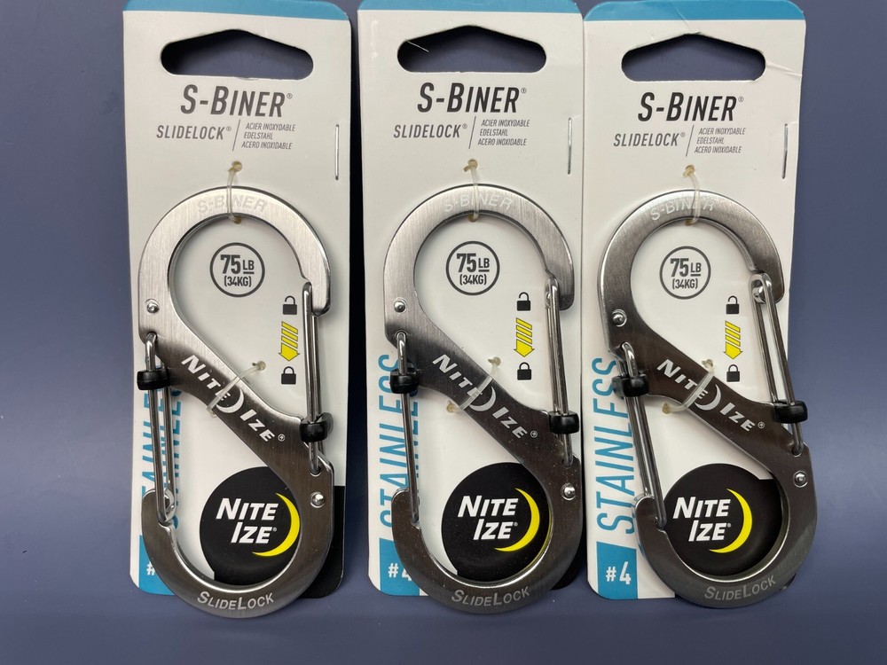 3 Pack Nite Ize S-Biner Slide Lock Stainless Carabiner 75lb 34kg #4 LSB4-11-R3