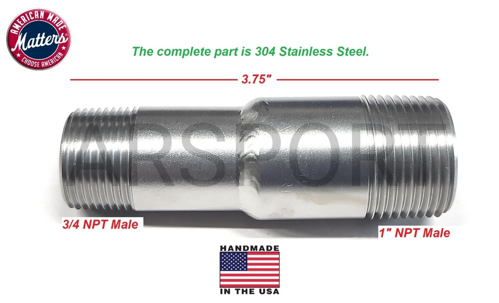 1″ x 3/4″ Male Nipple Threaded Reducer Connector Pipe Fitting/Adapter SS 304