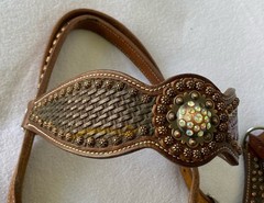 GORGEOUS Custom Crystal & Beaded Tack SET~HEADSTALL~BREAST COLLAR~HAND PAINTED
