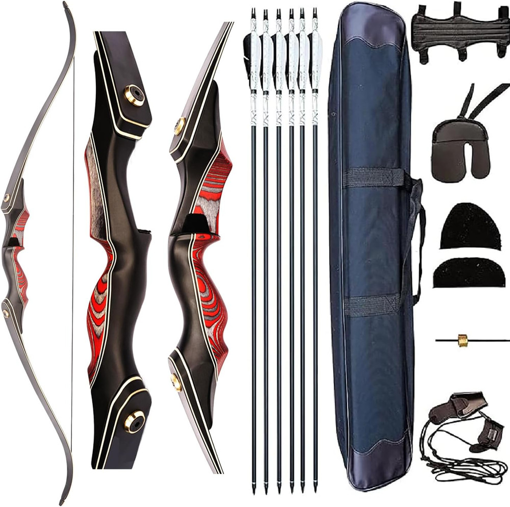 Recurve Bow Set, Professional Archery Hunting Bow Kit Right Hand, 25-60 Lbs