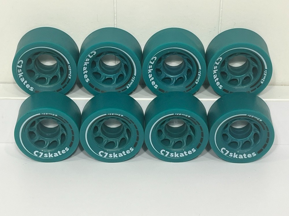 Set of 8 C7 Roller Skate Wheels 62mm x 83A Green (Enchanted Forest) Used Once