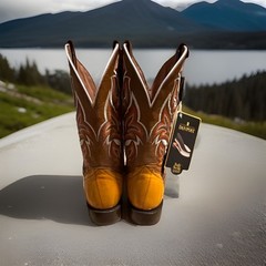 Dan Post Western Equestrian Cowboy Boots Yellow Brown. Genuine Eel.