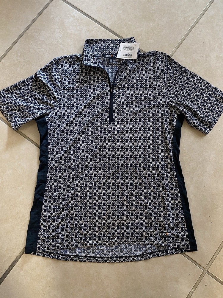 Kerrits Women’s Short Sleeve 1/4 Zip Equestrian Top Shirt Black/White Print
