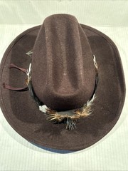 Cowboy Hat Brown Wool Rayon Felt Feather Band Size 7.5-60 WPL 5923 Vintage