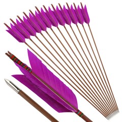 33» Archery Bamboo Arrow 4 Feather Longbow Traditional Recurve Bow Tips Hunting
