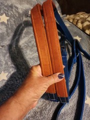 Equestrian Rubber Grip Schooling Reins With Buckle Ends..blue Nylon..apprx 10 Ft
