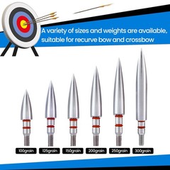 JGSDD 12pcs Archery Field Points, 100/125/150/300 19/64-100Gra», silvery