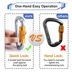 30KN Auto Locking Climbing Carabiner Aluminum Heavy Duty D-Shape Clip Twist Lock