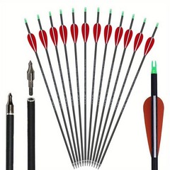 12PCS 30″ Archery Carbon Arrows, Spine 500 & OD 7.8mm 3” Feather Hunting Arrows