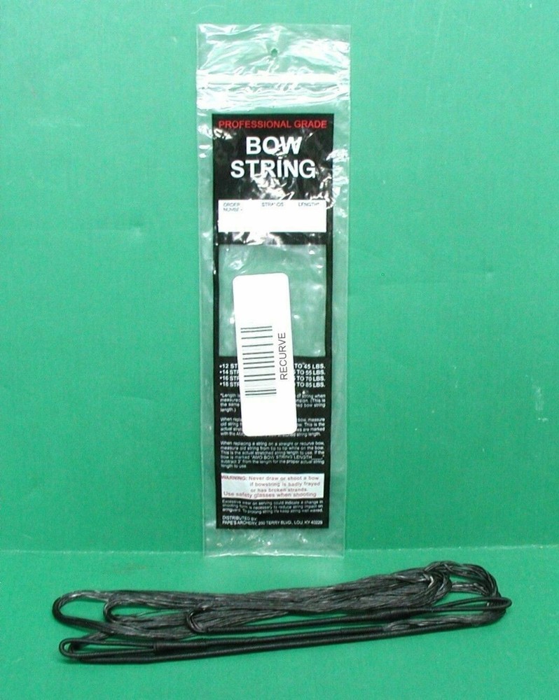Papes Professional Grade Recurve or Longbow Replacement String 64″ AMO 14 st Blk