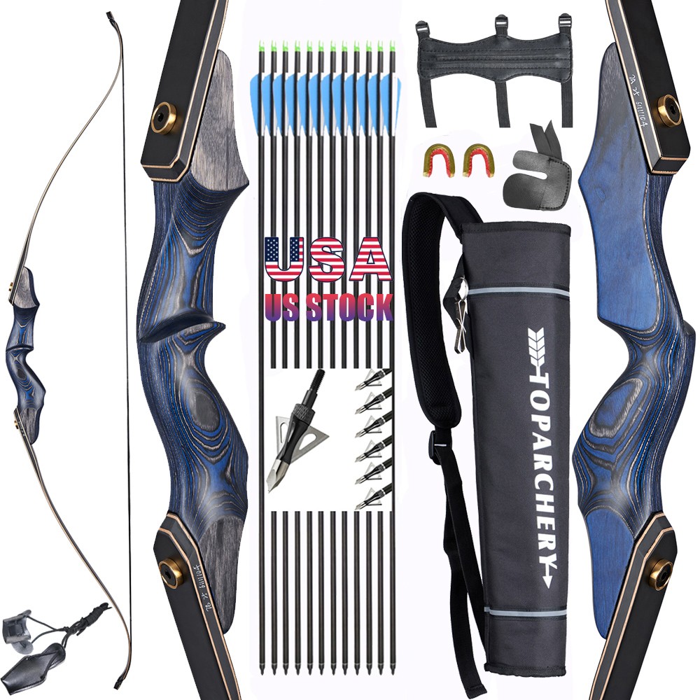 Hunting 60″ Takedown Recurve Bow for RH Wooden Riser 25-50lbs Archery Arrows