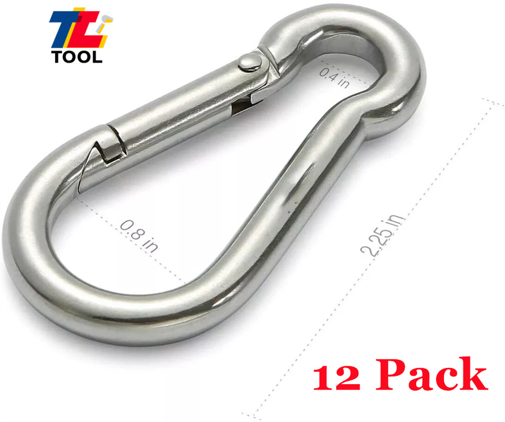 12 × Spring Snap Hook Carabiner Clips, Set Of 12 264 Lbs 304 Stainless Steel