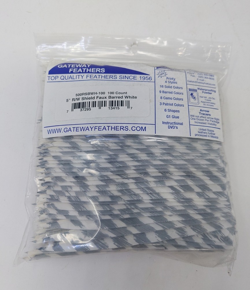100pk Gateway Feathers 5″ Right Wing: Shield Faux Barred White 500RSBWH-100