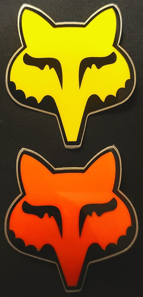 RACE FOX STICKER «ORANGE/YELLOW» 2 5/8″ X 3″ (2 TOTAL) GLOSSY THICK OUTDOOR USE