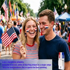 Red White Blue Face Paint Stick Patriotic Eye Black for 4th of July Sports Fans