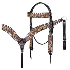 Western Headstall and Breast Collar Set HILASON Tooled Leather Horse Bridle Tack