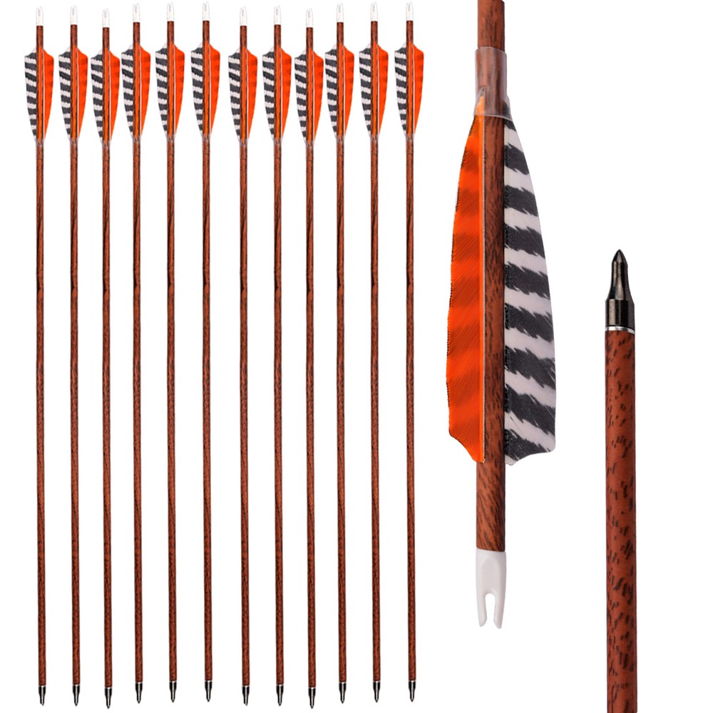 6/12pcs 30″ Carbon Turkey Arrows Wooden Shaft Arrow Screw Point Archery Outdoor