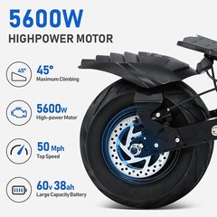 5600W 60V 38AH 50 MPH Folding Electric Scooter Adult Dual Motor 12″ Road Tire
