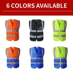 Black Reflective Safety Vest with Pockets High Visibility Sliver Strip for Men a