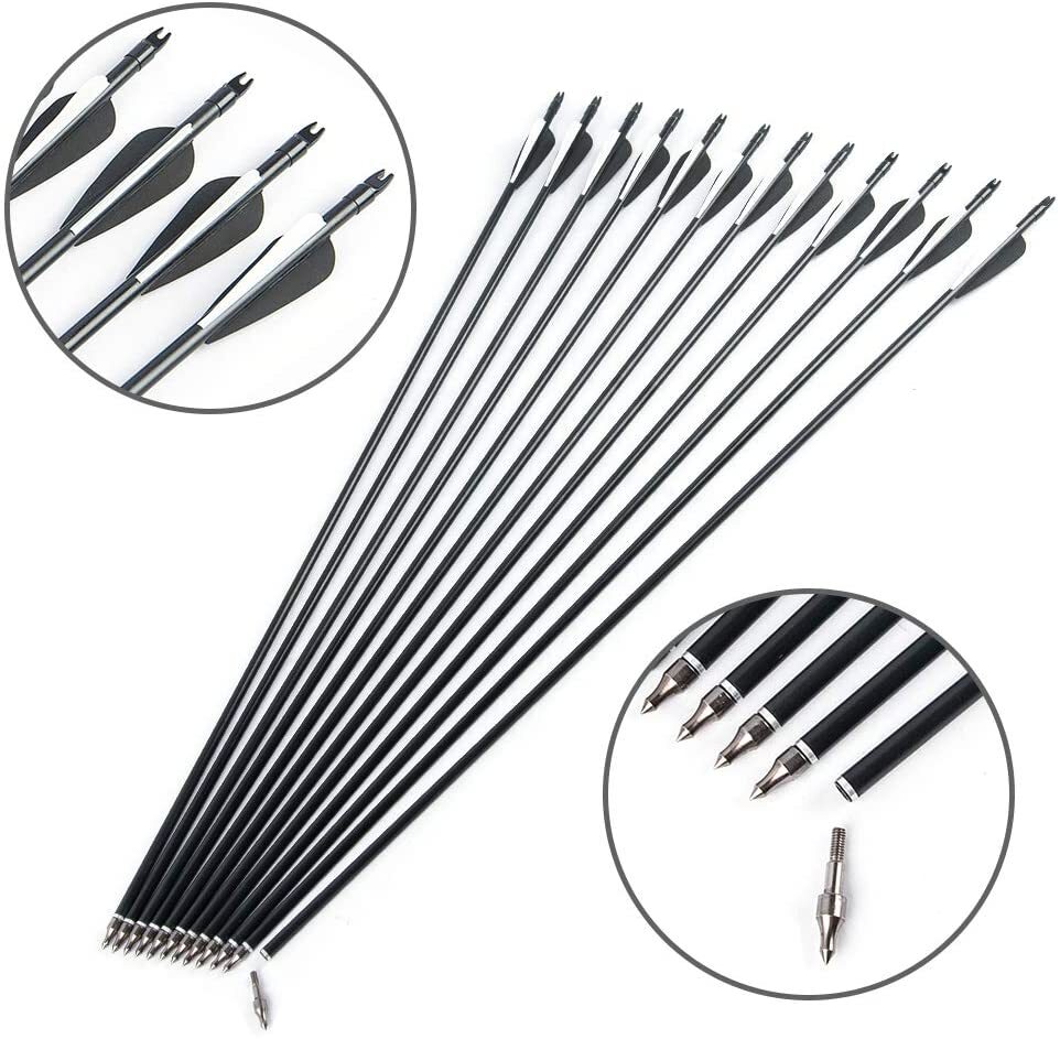 12 Pcs 30″ Fiberglass Arrows Archery OD 8mm For Recurve/Compound bow Hunting US