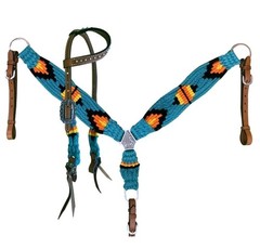 Showman Pony Turquoise, Orange & Yellow Corded Headstall & Breast Collar Set