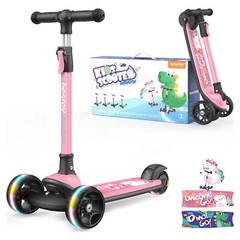 Besrey 3 Wheel Scooter for Kids with Adjustable Height,Pink Unicorn
