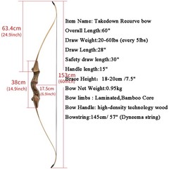 US 60» Takedown Hunting Bow 20-60lbs Recurve Bow Wooden Adult Archery Target RH