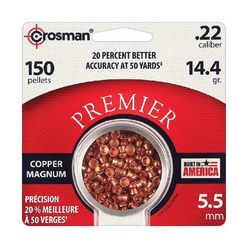Crosman CPD22 Premier Copper Magnum .22-Caliber Domed Pointed Pellets, 150 Count