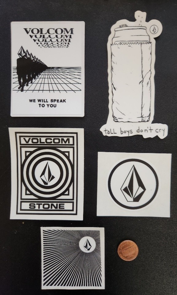 VOLCOM Surf Snowboard BMX Skateboard 5 Sticker Set Flawless NEW old stock #62