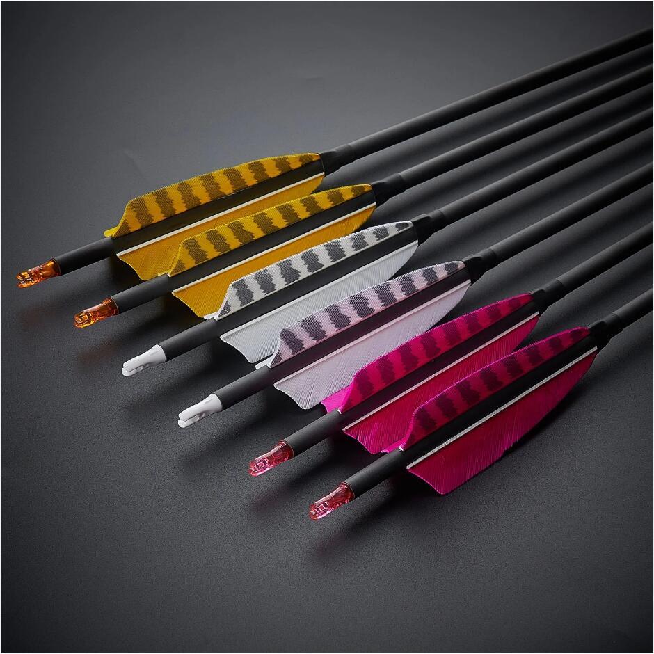 32» Archery Carbon Arrows SP400 with 4″ Turkey Feathers OD7.5mm Hunting Arrows