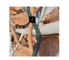 Brown Leather Curved Horse Browband Green Crystal Rhinestone For English Bridle