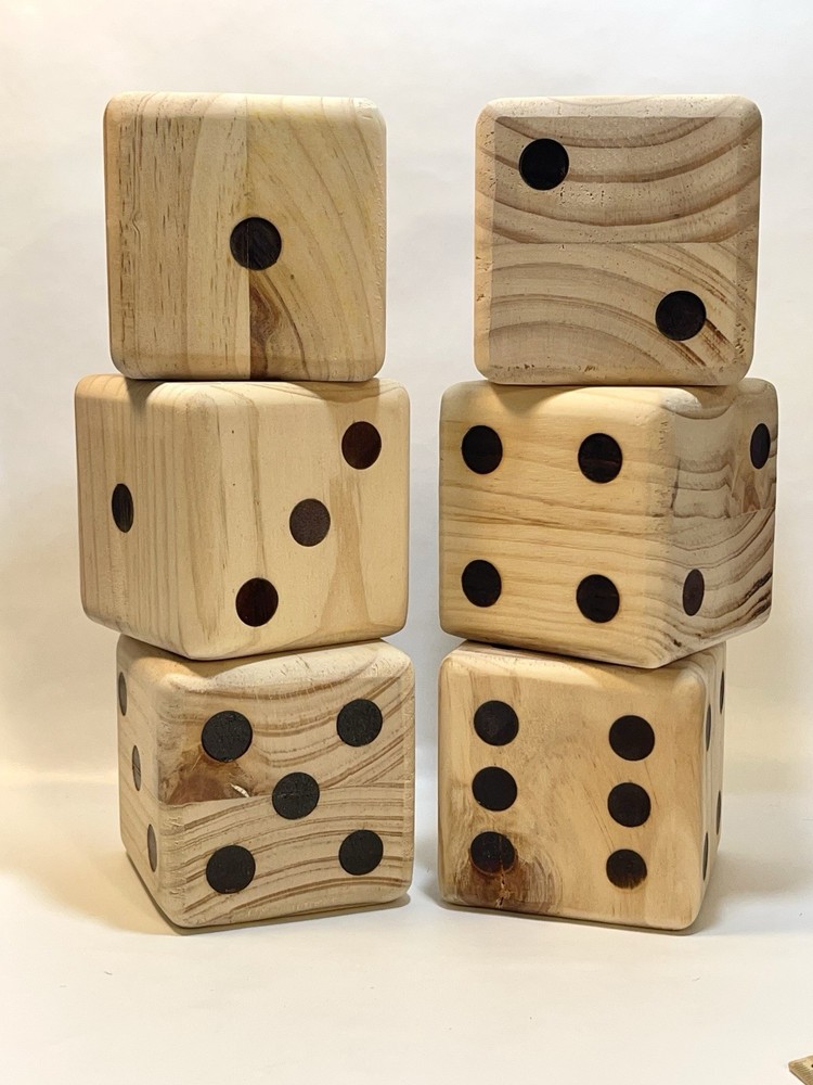 🎲Set of 6 Giant Solid Wooden Rolling 3.5″ x 3.5″ Dice With Carrying Bag