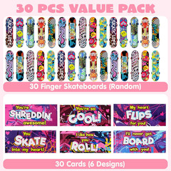 30 Packs Valentine’S Day Mini Finger Skateboards with Cards, Classroom Exchange
