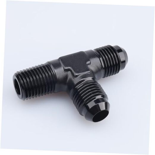 -8 AN Male Flare to 3/8″ NPT on Run 2 x 8AN to 3/8 NPT Flare Tee on Run black