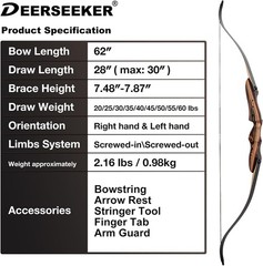 Deerseeker 62″ Takedown Recurve Bow Set – Right & Left-Handed Options for All