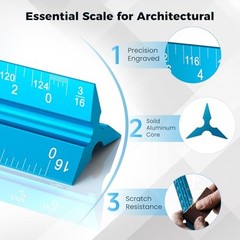Architectural Scale Ruler: 12″ Imperial Aluminum Alloy Metal Architecture Blue