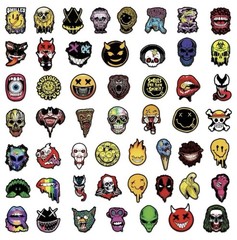 30Pcs Random Gothic Skull Spooky Faces Horror Ghoul Graffiti Waterproof Stickers