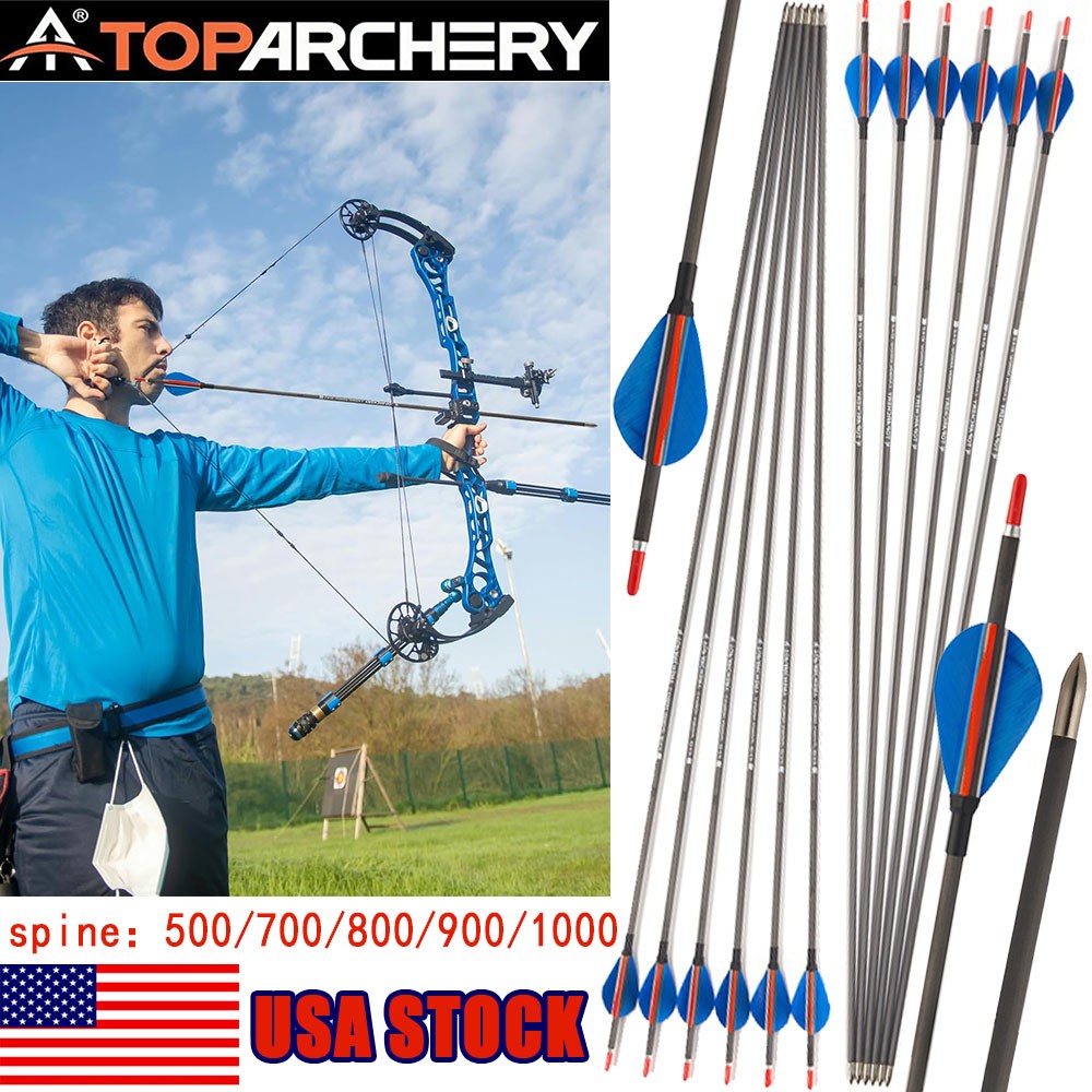 31″ Pure Carbon Arrows Real Feather Spine500-900 Archery Bow Hunting Shoot 12PCS