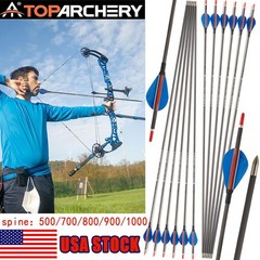 31″ Pure Carbon Arrows Real Feather Spine500-900 Archery Bow Hunting Shoot 12PCS
