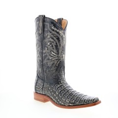 Los Altos Smooth Caiman Square Toe Mens Black Wide Cowboy Western Boots